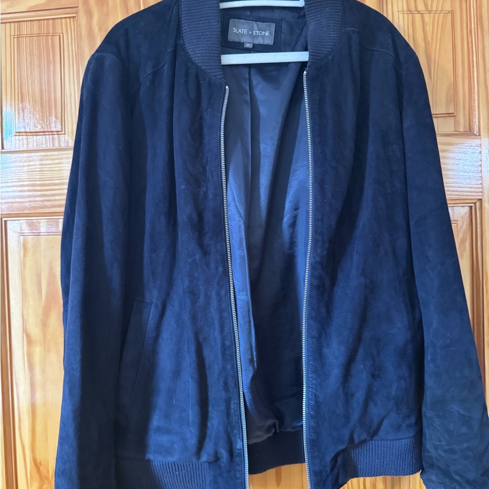 Slate & Stone Men’s Navy Suede Bomber Jacket